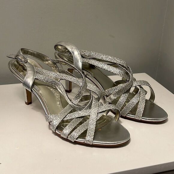 Alfani Alisa Silver Sparkly Strappy Heel Sandals Size 7.5M - Picture 3 of 12